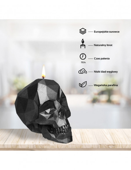 Świeca Skull Low-Poly Black Metallic Big