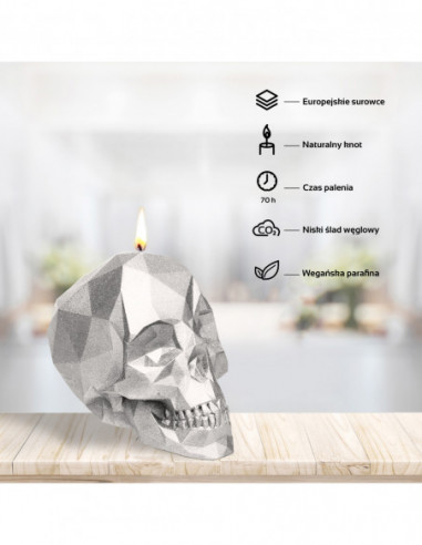 Świeca Skull Low-Poly Silver Big