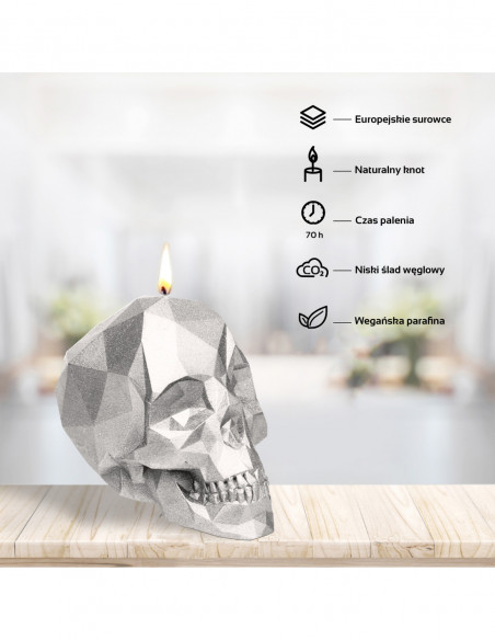 Świeca Skull Low-Poly Silver Big