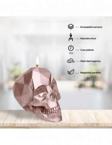 Świeca Skull Low-Poly Rose Gold Big