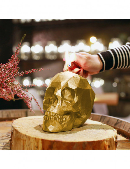 Świeca Skull Low-Poly Classic Gold Big
