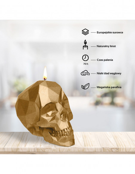 Świeca Skull Low-Poly Classic Gold Big
