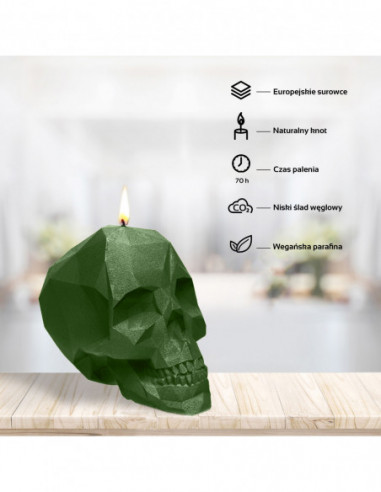 Świeca Skull Low-Poly Dark Green Big