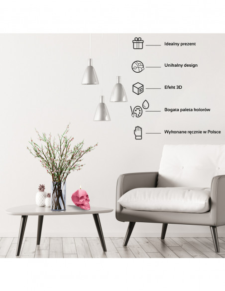 Świeca Skull Low-Poly Pink Big