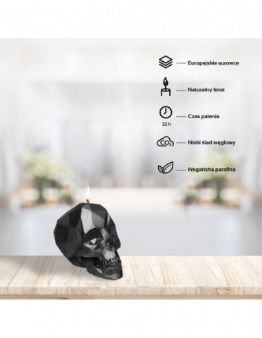 Świeca Skull Low-Poly Black Metallic...