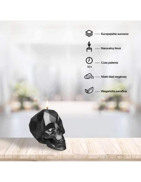 Świeca Skull Low-Poly Black Metallic Small