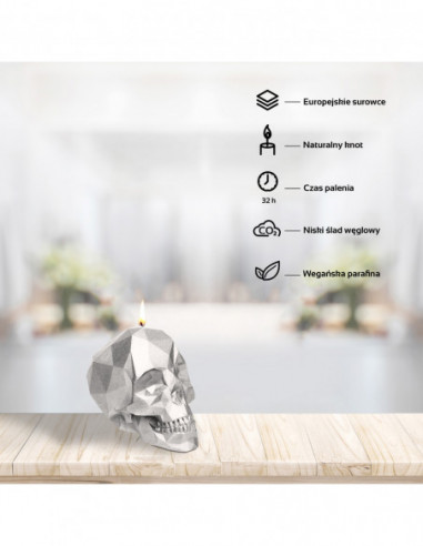 Świeca Skull Low-Poly Silver Small