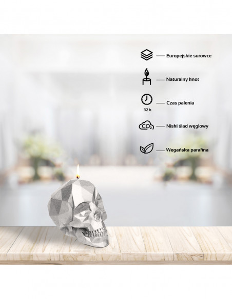 Świeca Skull Low-Poly Silver Small