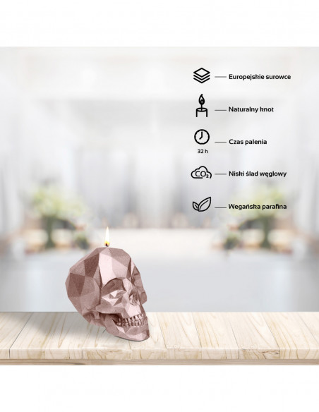 Świeca Skull Low-Poly Rose Gold Small