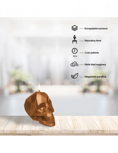 Świeca Skull Low-Poly Gold Small