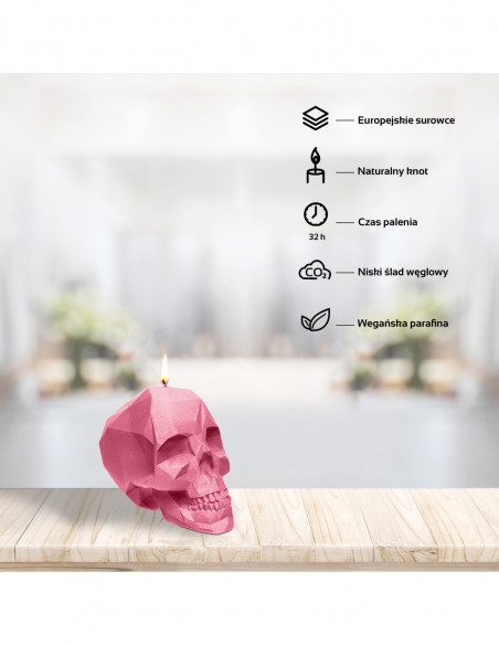 Świeca Skull Low-Poly Pink Small