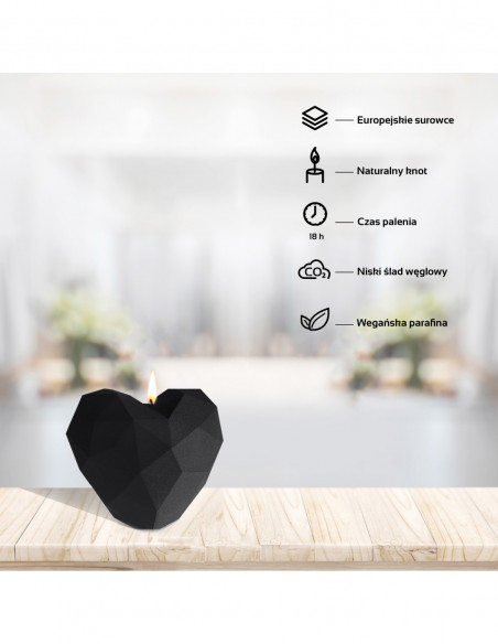 Świeca Heart Low-Poly Black Matt