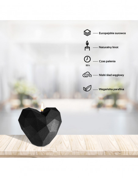 Świeca Heart Low-Poly Black Metallic