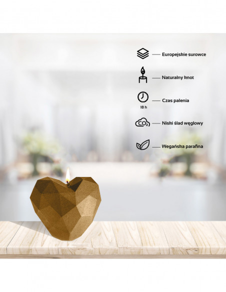 Świeca Heart Low-Poly Classic Gold