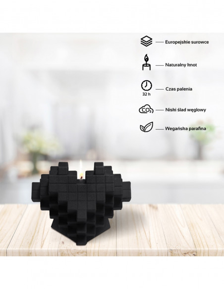 Świeca Heart Pixel Black Matt