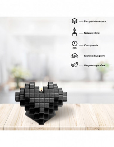 Świeca Heart Pixel Black Metallic