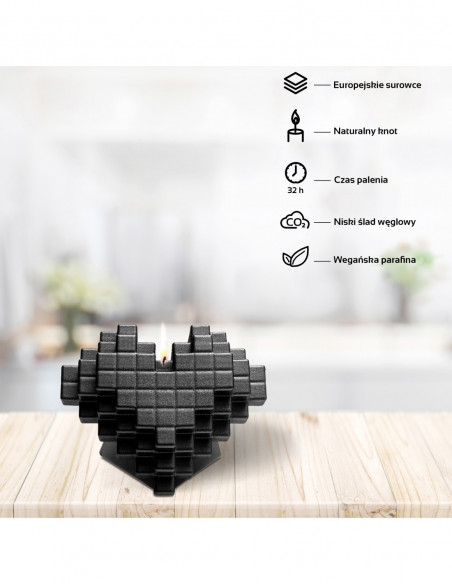 Świeca Heart Pixel Black Metallic