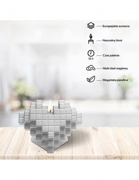 Świeca Heart Pixel Silver