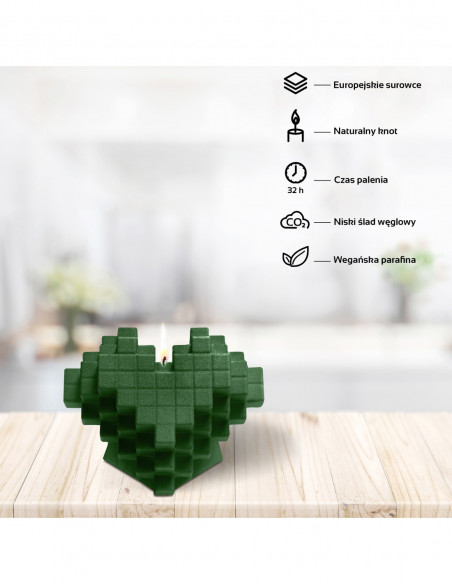 Świeca Heart Pixel Dark Green