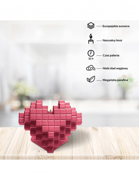 Świeca Heart Pixel Red Metallic