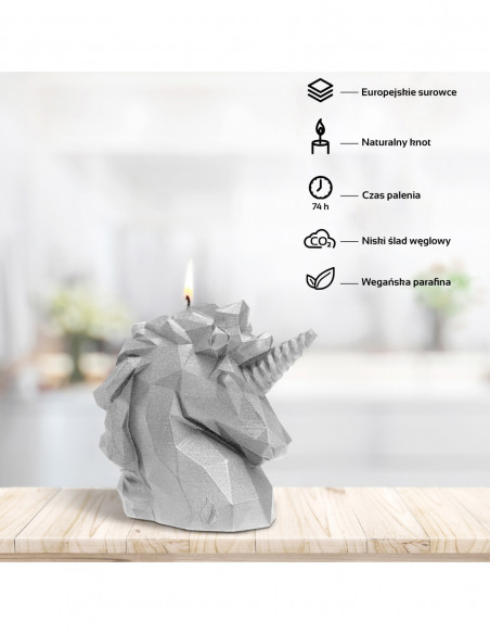 Świeca Unicorn Low-Poly Silver