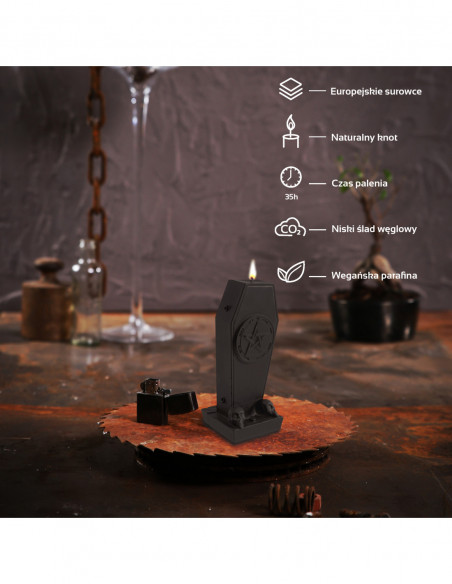 Świeca Coffin with Pentagram Black Matt