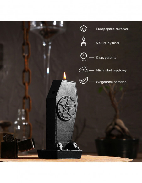 Świeca Coffin with Pentagram Black Metallic
