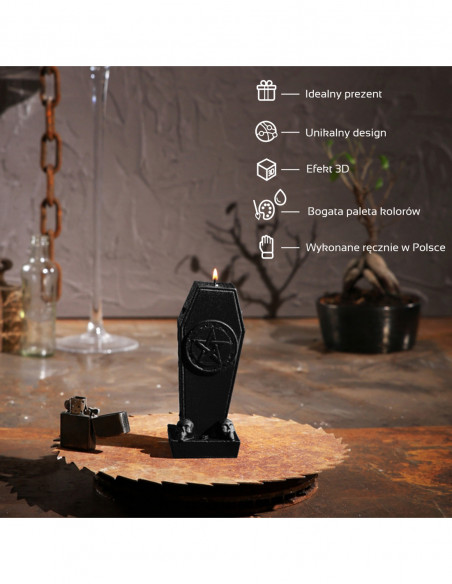 Świeca Coffin with Pentagram Black Metallic