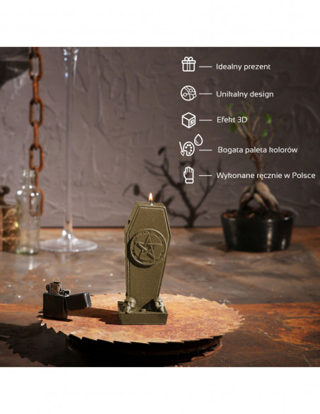 Świeca Coffin with Pentagram Brass