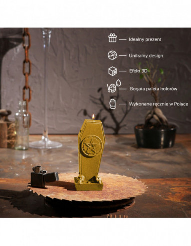 Świeca Coffin with Pentagram Gold