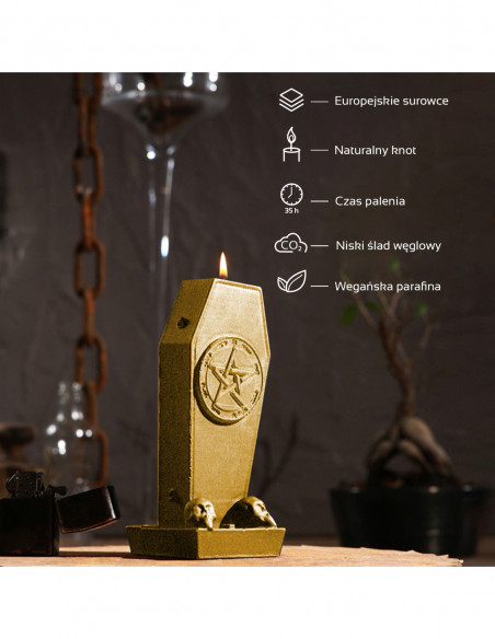 Świeca Coffin with Pentagram Gold