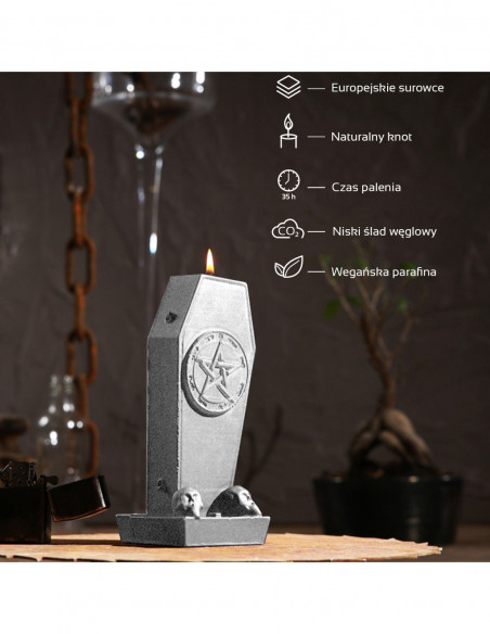 Świeca Coffin with Pentagram Silver