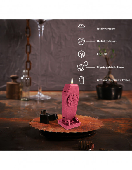 Świeca Coffin with Pentagram Red Metallic