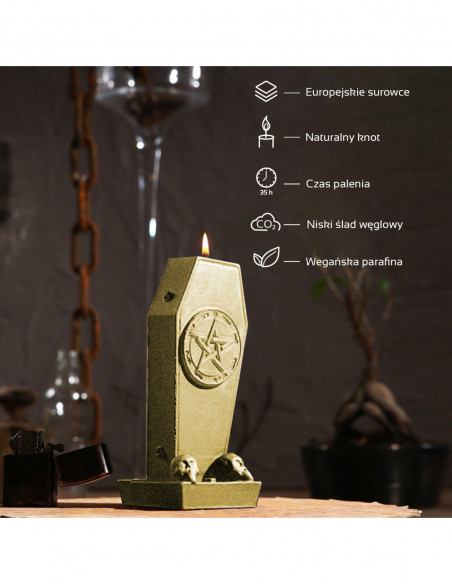 Świeca Coffin with Pentagram Classic Gold