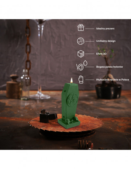 Świeca Coffin with Pentagram Dark Green