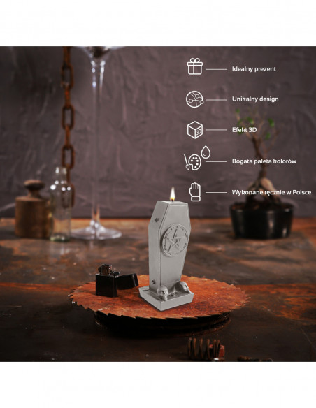 Świeca Coffin with Pentagram Gray