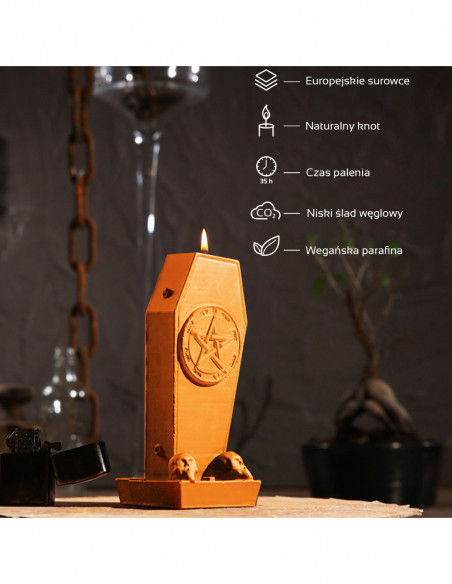 Świeca Coffin with Pentagram Orange