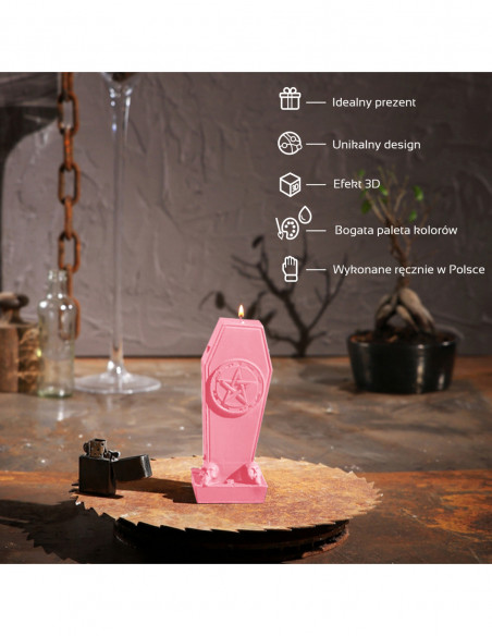 Świeca Coffin with Pentagram Pink