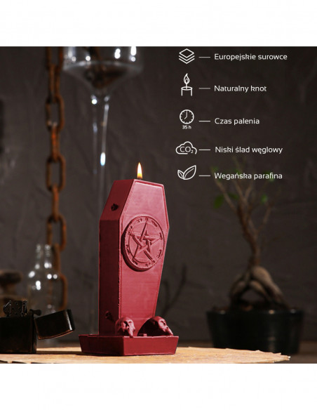 Świeca Coffin with Pentagram Red