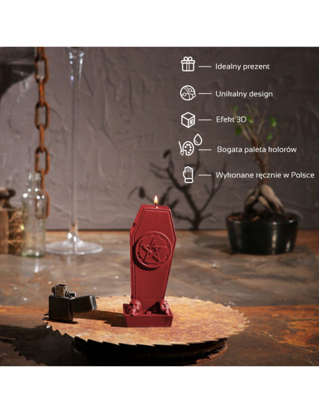 Świeca Coffin with Pentagram Red