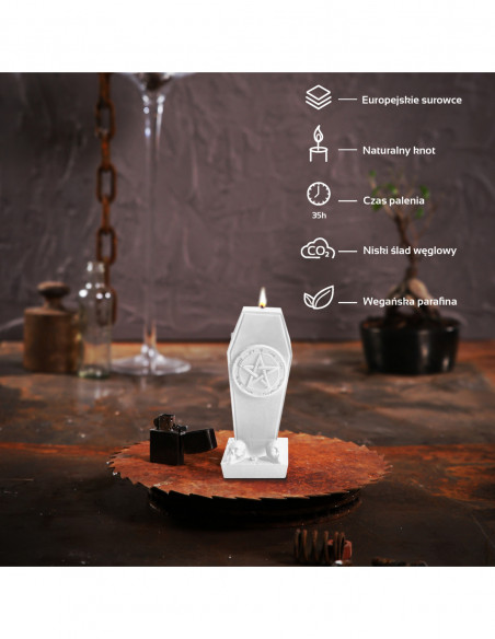 Świeca Coffin with Pentagram White