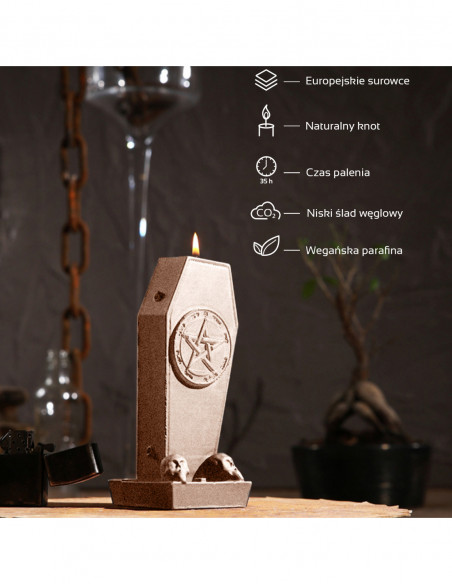 Świeca Coffin with Pentagram Rose Gold