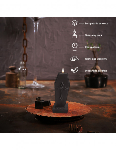 Świeca Coffin with Cross Black Matt