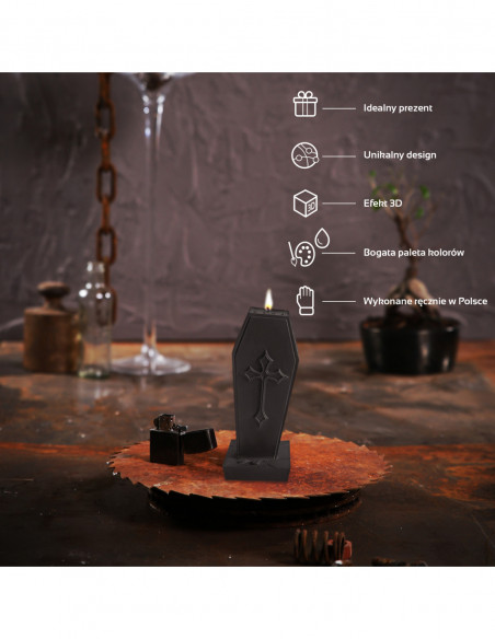 Świeca Coffin with Cross Black Matt