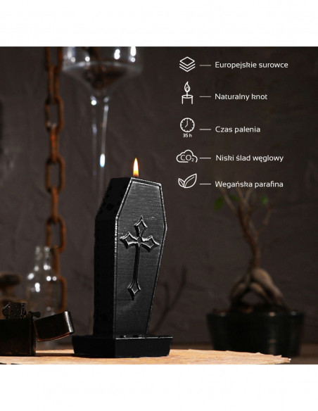 Świeca Coffin with Cross Black Metallic