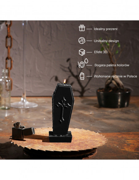Świeca Coffin with Cross Black Metallic