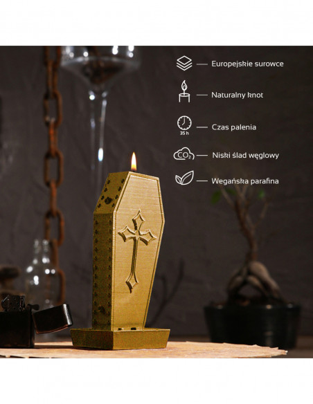Świeca Coffin with Cross Gold