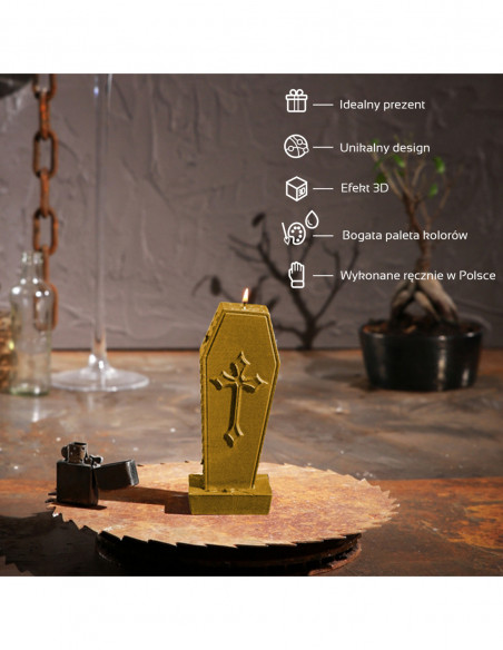 Świeca Coffin with Cross Gold