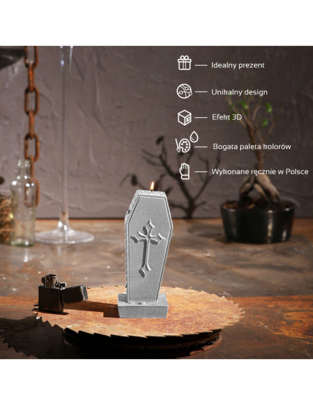Świeca Coffin with Cross Silver