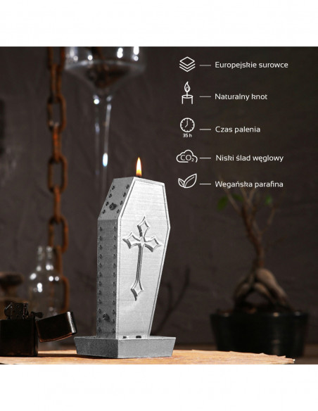 Świeca Coffin with Cross Silver